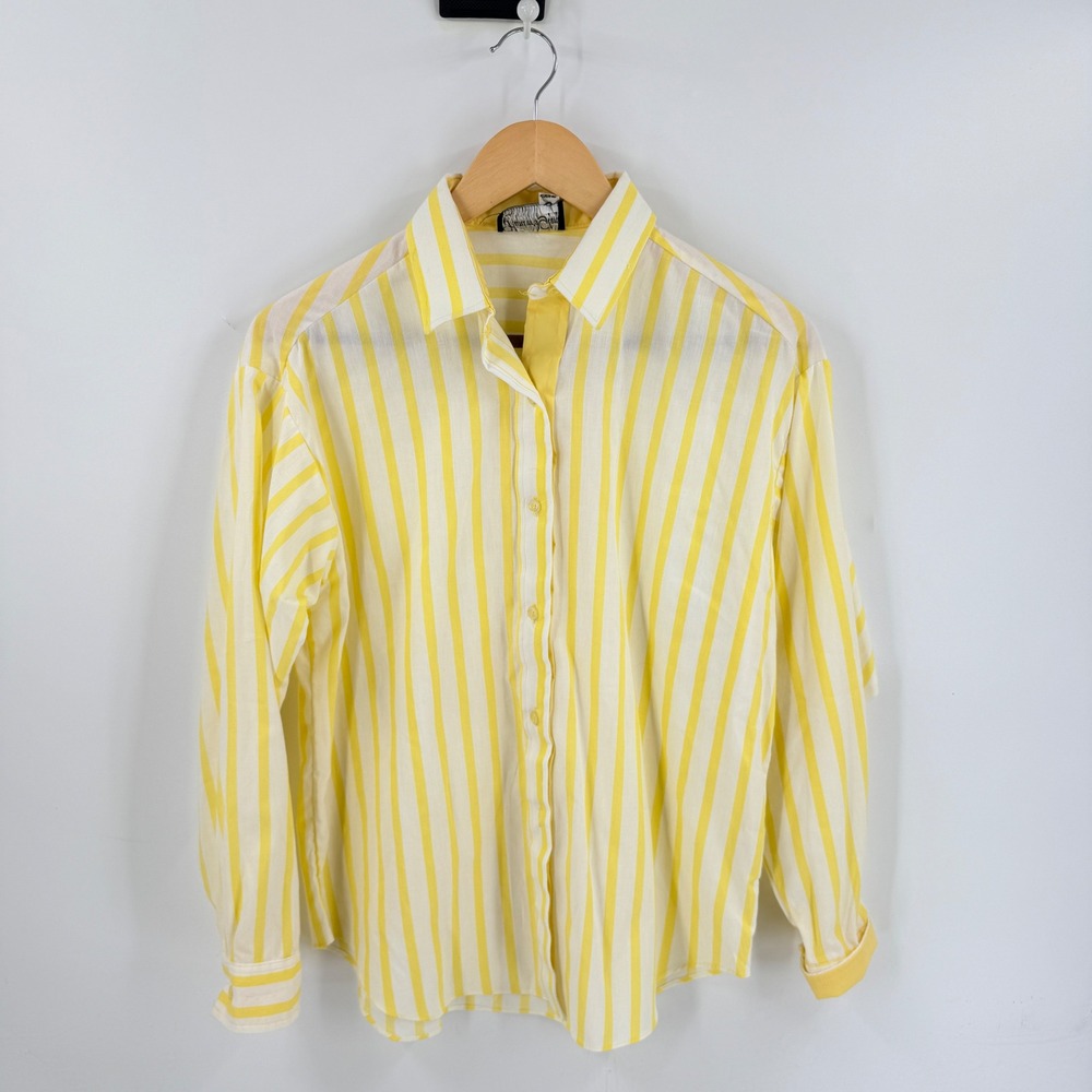 Vintage Hunters Glen Striped Button Down Shirt Yellow White USA Top Size 14
